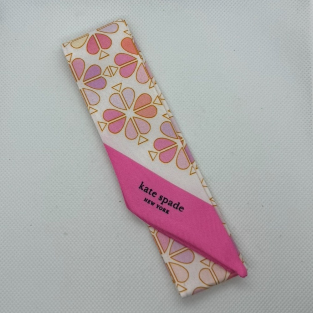 NEW Kate Spade Bloom Ribbon Bow Bag Hair Accessory Satin Silk Pink White Floral - Picture 2 of 2